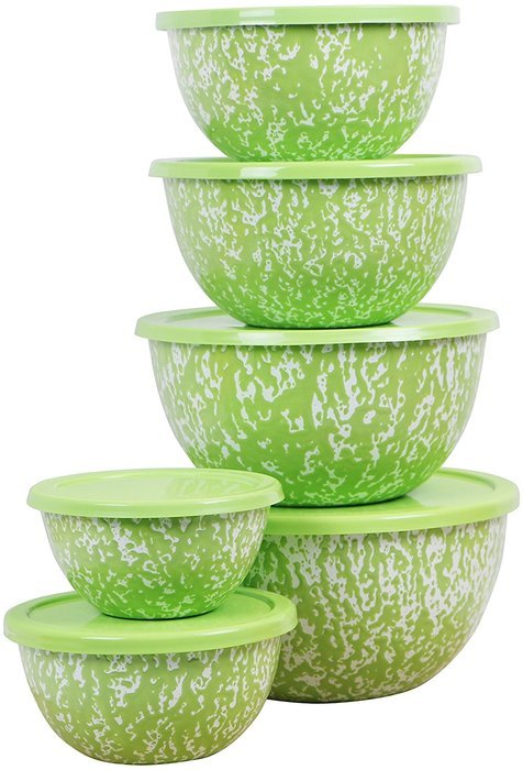 Calypso Basics Marble 12 Piece Enamel Bowl Set, Orange N3