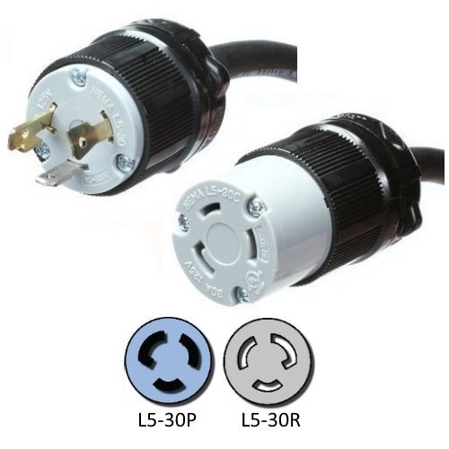 NEMA L5-30 Extension Power Cord - 25 Foot, 30A/125V, 10/3 SJOOW, UL Listed - Iron Box Part # IBX-5801-25