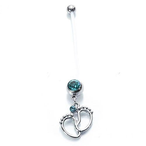 Blue Ptfe Maternity Belly Bar Piercing Ring Crystal Pregnancy Navel