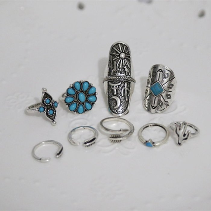 Yaheeda Women Finger Ring Accessories,9 Pcs Bohemia Style Retro Carved Nail Ring Set N7