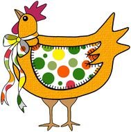 BIRDS CHOOKS Green Orange And Yellow Polka Dots CLIPART