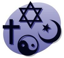 religious symbols on a blue background