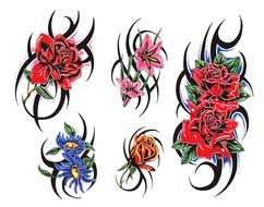 colorful Flower Tattoos, Clip Art