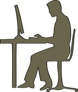 man works at computer, silhouette