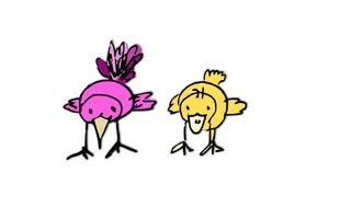 painted yellow and pink birds