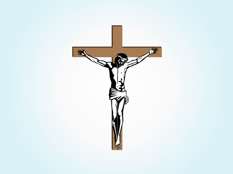 Crucifixion at blue background, drawing