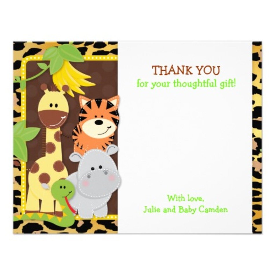 Leopard Jungle Friends Baby Shower Thank You Cards Custom