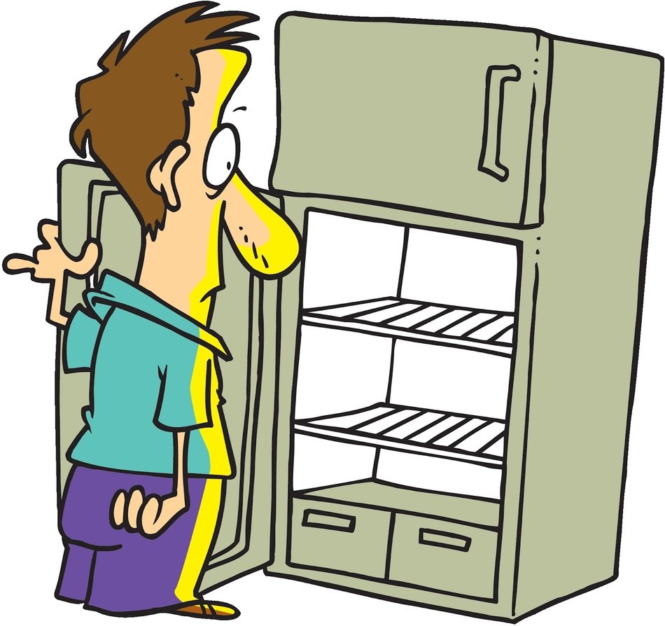 cartoon man looking at empty fridge