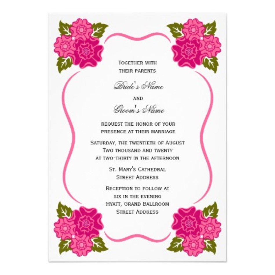 Classy Pink Floral Border Wedding Invitation From Zazzlecom