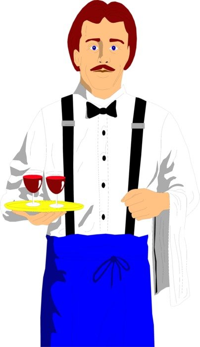 picture of a waiter with a tray in his hand