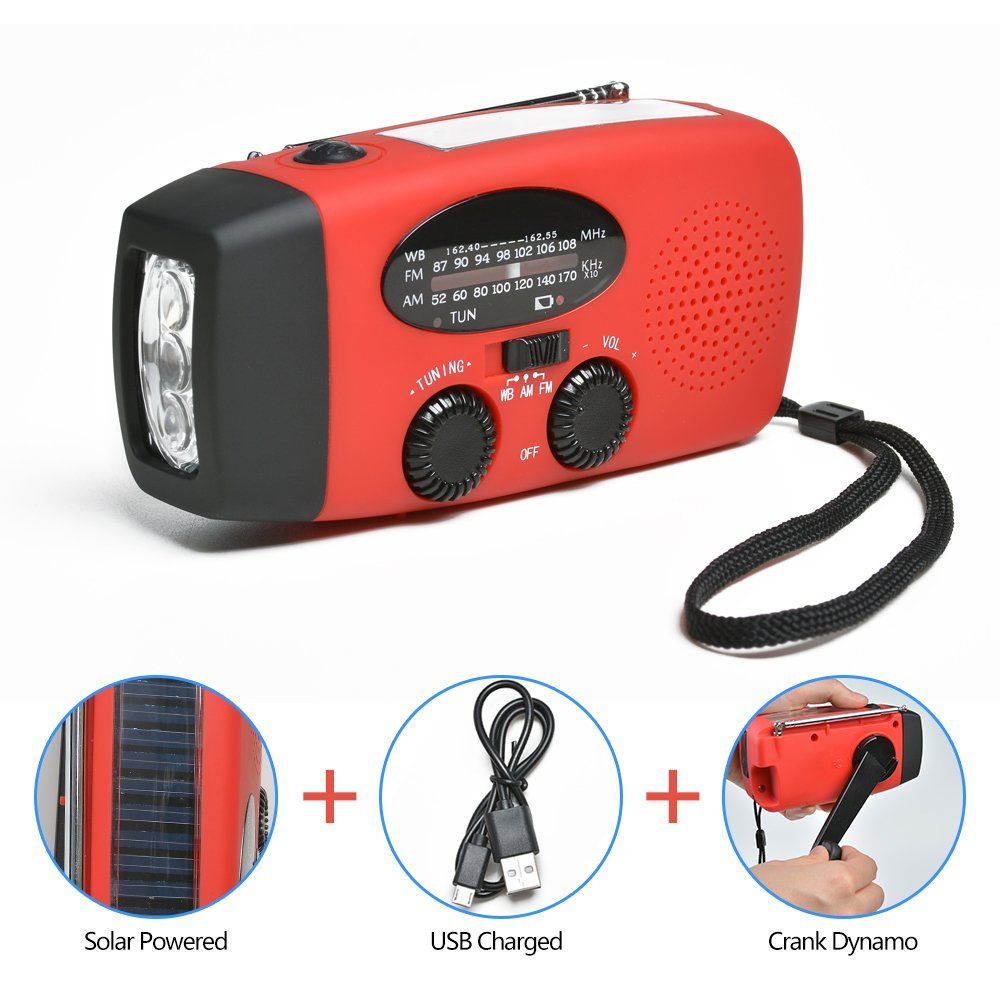 ODOLAND Emergency NOAA Weather Radio with Flashlight Solar Hand Crank