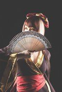 Lucky Gourd Japanese Silk Hand-crafted 8.2" Folding Fan (Black) N2
