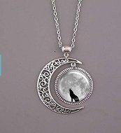 Wolf Necklace,Wolf jewelry,Wolf pendant,dark clouds Pendant,moon necklace,custom picture art pendant