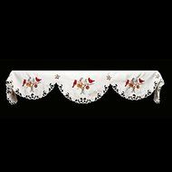 19" X 90" Wide Christmas Embroidered Red Cardinals and Pine Cones on White Fireplace Mantle Scarf N5