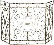 Crawford Antique White 29 1/4" Iron Fireplace Screen
