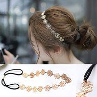 Elegant Hair Accessories Headband Metal Chain Elastic Jewelry Rose Flower Womens