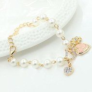 Hot Sale Women Girl Gold Metal Heart Pearl Charm Chain Bracelet Jewelry Gift
