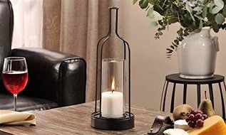 Giftcraft 85056 5.7 x 5.7 x 16.4 in. Iron &amp; Glass Candle Holder44; Black