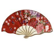 Rose Flower Pattern Wooden Bent Rib Folding Hand Fan Multicolor