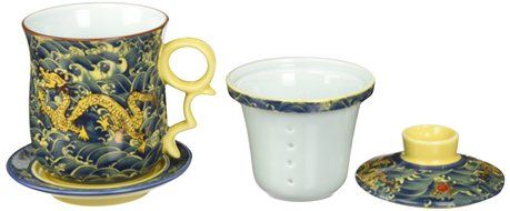 Moyishi Chinese Teaware Black Porcelain Bone Tea Cups Tea Mug (With Lid) Black Dragon N2