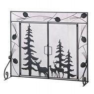 AW Woodland Forest Fireplace Iron Screen w/ Detailed Trim of Pine Cones, Evergreens, and Forest Deer