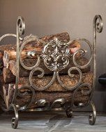 Balsam Hill Estate Fireplace Wood Holder - Gold | Gold | 23"L x 15.5"W x 21"H N2