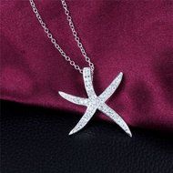New Women's Silver Starfish Rhinestone Necklace Pendant LF N2