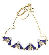 Gold Plated Opens Jerusalem Cross Pendant Necklace Blue Enamel Swarovski 1" N3