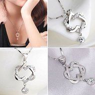 925 Silver Plated Fashion Women Double Heart Pendant Necklace Chain Jewelry NEW