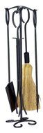 Uniflame, F-1187, 5pc Black Wrought Iron Fireset with Ring Handles