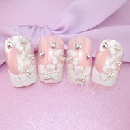 Spritech(TM) 24 Pre Design Elegant Flower Bling Rhinestone Fake Nail Piece for Bride Salon Laday Daily Use N23