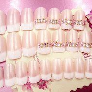 Spritech(TM) 24 Pre Design Elegant Flower Bling Rhinestone Fake Nail Piece for Bride Salon Laday Daily Use N25