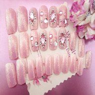 Spritech(TM) 24 Pre Design Elegant Flower Bling Rhinestone Fake Nail Piece for Bride Salon Laday Daily Use N26