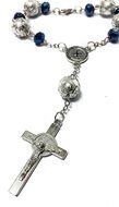 Saint Benedict Deep Blue Beads Car Rearview Rosary Catholic NR Medal Jerusalem N2