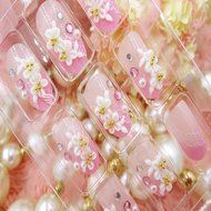 Spritech(TM) 24 Pre Design Elegant Flower Bling Rhinestone Fake Nail Piece for Bride Salon Laday Daily Use N29