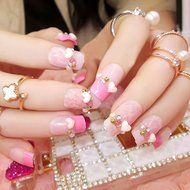 Spritech(TM) 24 Pre Design Elegant Flower Bling Rhinestone Fake Nail Piece for Bride Salon Laday Daily Use N30