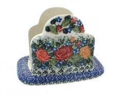 Polish Pottery Crimson Roses Napkin Holder