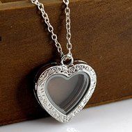 Women Fashion Charms Locket Crystal Heart Glass Pendant Living Memory Necklace