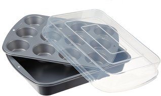 Wilton 2105-0585 Nonstick 3-Piece Cake and Cupcake Covered Bake Set N3