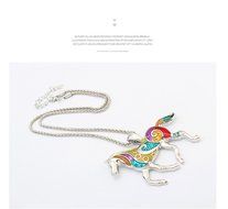 MENGDA Women Jewelry Oil Drip Rainbow Horse Pendant Necklace Earrings Set (WHITE) N5