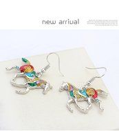 MENGDA Women Jewelry Oil Drip Rainbow Horse Pendant Necklace Earrings Set (WHITE) N6