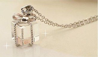 Fashion Women Box Bow Charm Pendant Long Chain Silver Plated Statement Necklace N3