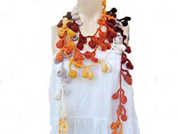 Autumn Leaves Scarf-Multicolor Lariat Scarf-Handmade Scarf -Crochet Scarf-Autumn Scarf-Vegan Scarf N3