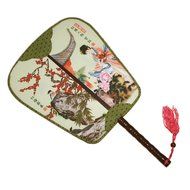 Elegant Silk Fabric Hand Fan Chinese Fan Print Decor Wood Handle, A