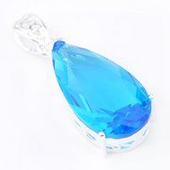 Unique Vintage Style Teardrop Blue Topaz Gems Silver Necklace Pendant Jewelry N2