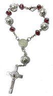 Saint Benedict Red Glass Beads Car Rearview Rosary Catholic NR Medal Jerusalem