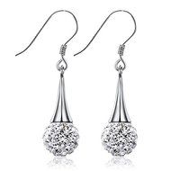 Womens 925 Sterling Silver Shambhala Swarovski Crystal Ball Dangle Hook Earrings