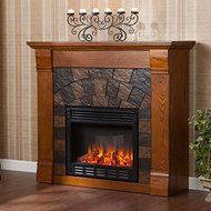 Celeste Salem Antique Oak Wood Electric Fireplace Mantle Media Stand N7