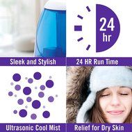 HealthSmart Cosmo Mist Cool Mist Ultrasonic Humidifier, Whisper Quiet, Runs 50 Hours, Filter Free, Blue N7