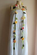 Crochet Lariat Scarf- Flower Lariat Scarf- Jewelry Scarf-yellow,white ,Orange Daffodil/jonquil/narcissus Scarf-christmas... N3